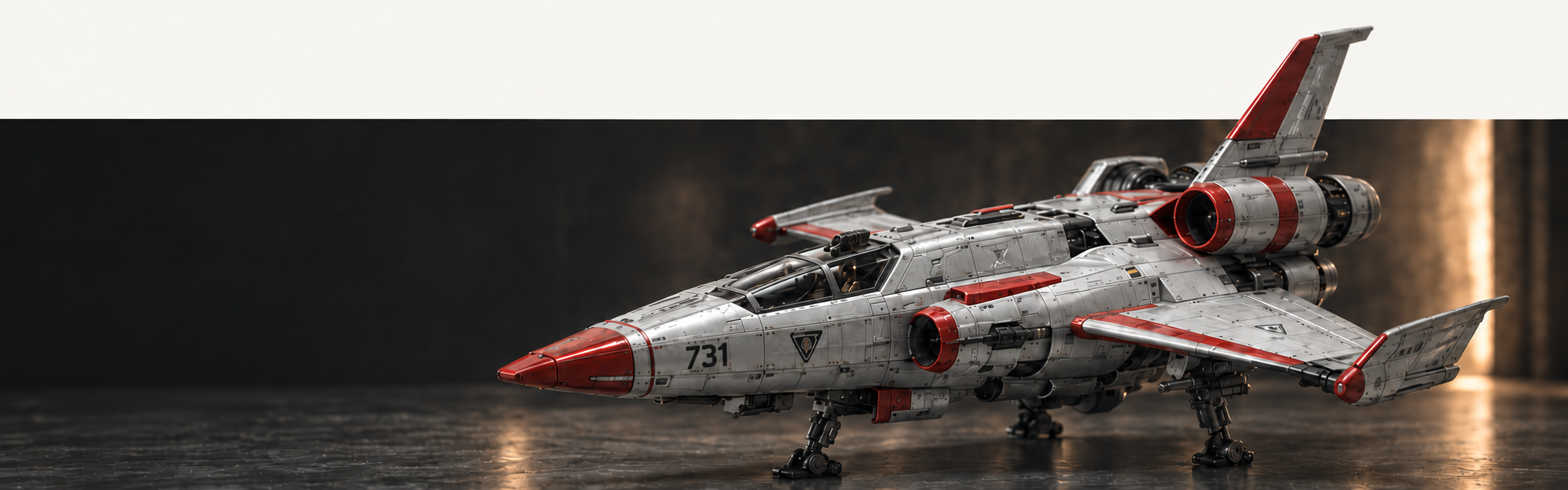 Silver and red Defense Craft model