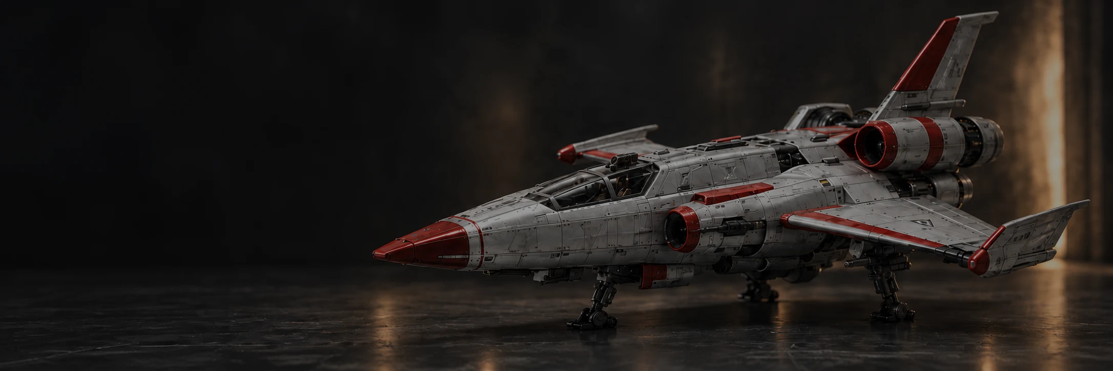 Spacecraft in a dark cinematic setting